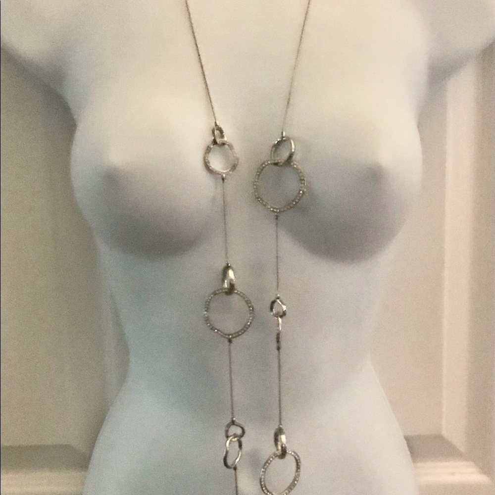 NWOT Chico's Long Silver Necklace sparkling  rings